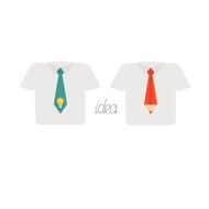 Businessman shirt neck tie light bulb pencil Idea consept Flat