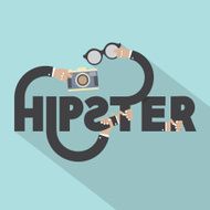 Camera And Eyeglasses In Hand With Hipster Typography Design