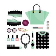 Flat lay woman&#039;s fashion black and green collection