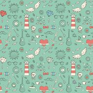 Seamless Pattern with Hand Drawn Vintage Sea Illustrations N2