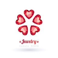 Red gemstones jewelry symbol Flower shape heart rubies