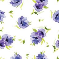 Blue watercolor flowers seamless pattern N2