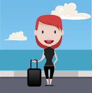 Woman holding a suitcase illustration