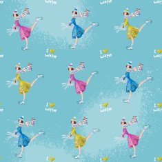 Girls on skates I love winter Seamless background pattern