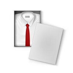 White classic men shirt with red tie in the packaging