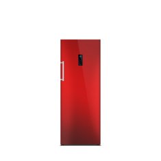 Shiny red steel freezer isolated on white