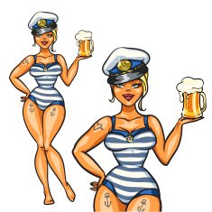 Pin Up Sailor Girl with cold beer N4