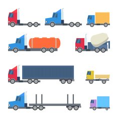 Set of Trucks Flat Design Vector Illustration