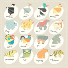 Flat design vector animals icon set Zoo children cartoon collection