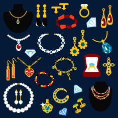 Jewelry and gems flat icons