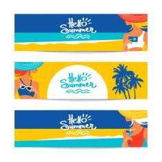Set of summer banners with beautiful women silhouettes