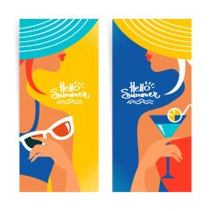 Set of summer banners with beautiful women silhouettes Vector i