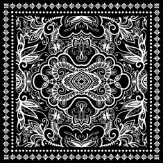 Black Bandana Print silk neck scarf or kerchief square pattern N10