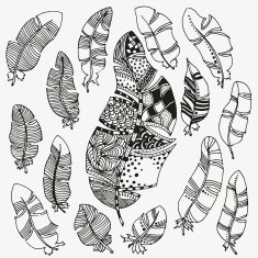 Vector seamless pattern of feathers on a white background