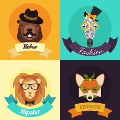 Set of Fashion Hipster Animals