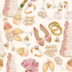 Retro vector seamless pattern with wedding icons N2