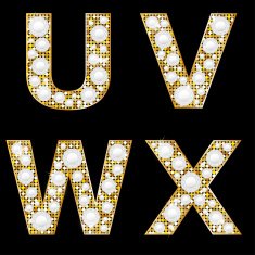 Golden metallic shiny letters U V W X