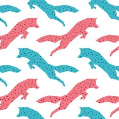 Seamless vector color print with a jumping fox N2