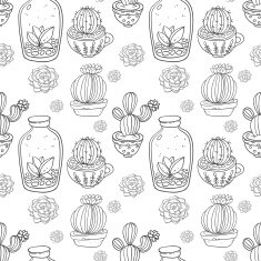 Succulents and cactus vector handpainted seamless pattern N5