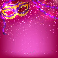 Pink banner with theatrical carnival mask Design your theater