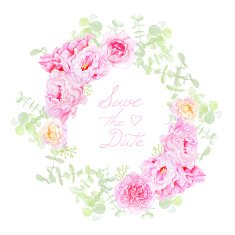 Delicate peonies wreath round vector frame