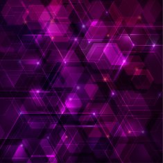 Purple abstract techno background with hexagons and glowing sparks