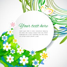 Colorful summer backgound with watercolor blob flowers lace and leafs