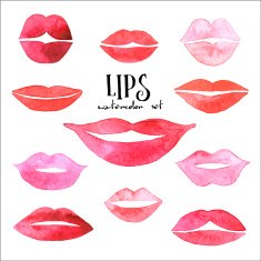Watercolor nandmade lips set
