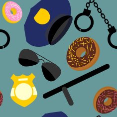 Police set seamless pattern uniforms and handcuffs