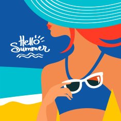 Summer background with beautiful woman silhouette at the seaside N2