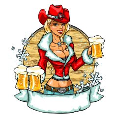 Sexy cowgirl with glasses of beer - Winter edition N2