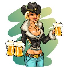 Sexy cowgirl with glasses of beer N4