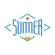 Vintage Summer label with sun and heart Vector illustration