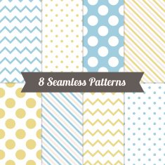 Set of Geometric Patterns with Polka Dot Diagonal Stripes Chevron