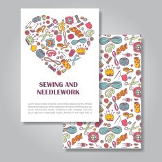Two sides invitation card design with sewing and needlework illu N6