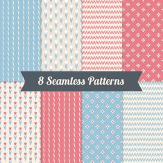 Set of Seamless Patterns with Flowers Stripes and Chevron