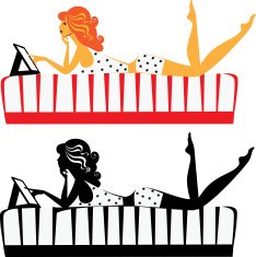girl on the bed with a tablet and her silhouette
