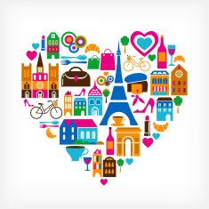 Paris love - vector illustration with set of icons