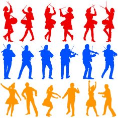 Color silhouettes of beautiful mans and womans