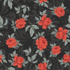 Seamless Vintage Flower Pattern with red roses N2