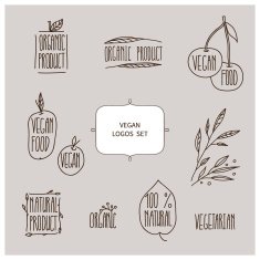 vector set of hand drawn vegan logos