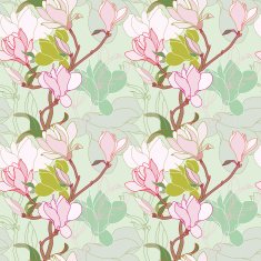 Magnolia twig on sage green background (Seamless pattern kimono style)