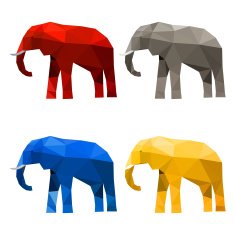 Elephant set painted in imaginary colors isolated on white background