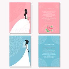 Set with bride silhouette for design wedding card poster