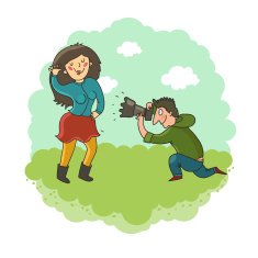 Funny girl posing to photographer