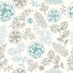 Hand drawn leaf and flower seamless pattern Vector illustration