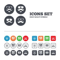 Mustache and Glasses icons Hipster symbols N10