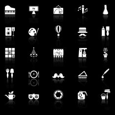Art activity icons with reflect on black background