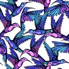 Flying tropical stylized colorful hummingbirds seamless pattern