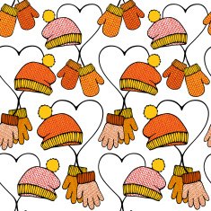 Winter seamless pattern with knitted hats ans mittens